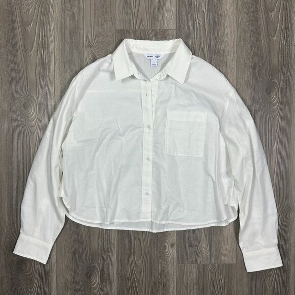 NWT Old Navy White Cropped Oversized Button Up Shirt Size L - Picture 1 of 6